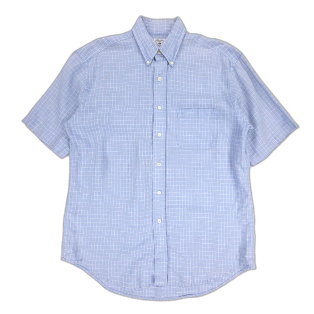 Short-Sleeve Button-Down Check Shirt - Light Blue